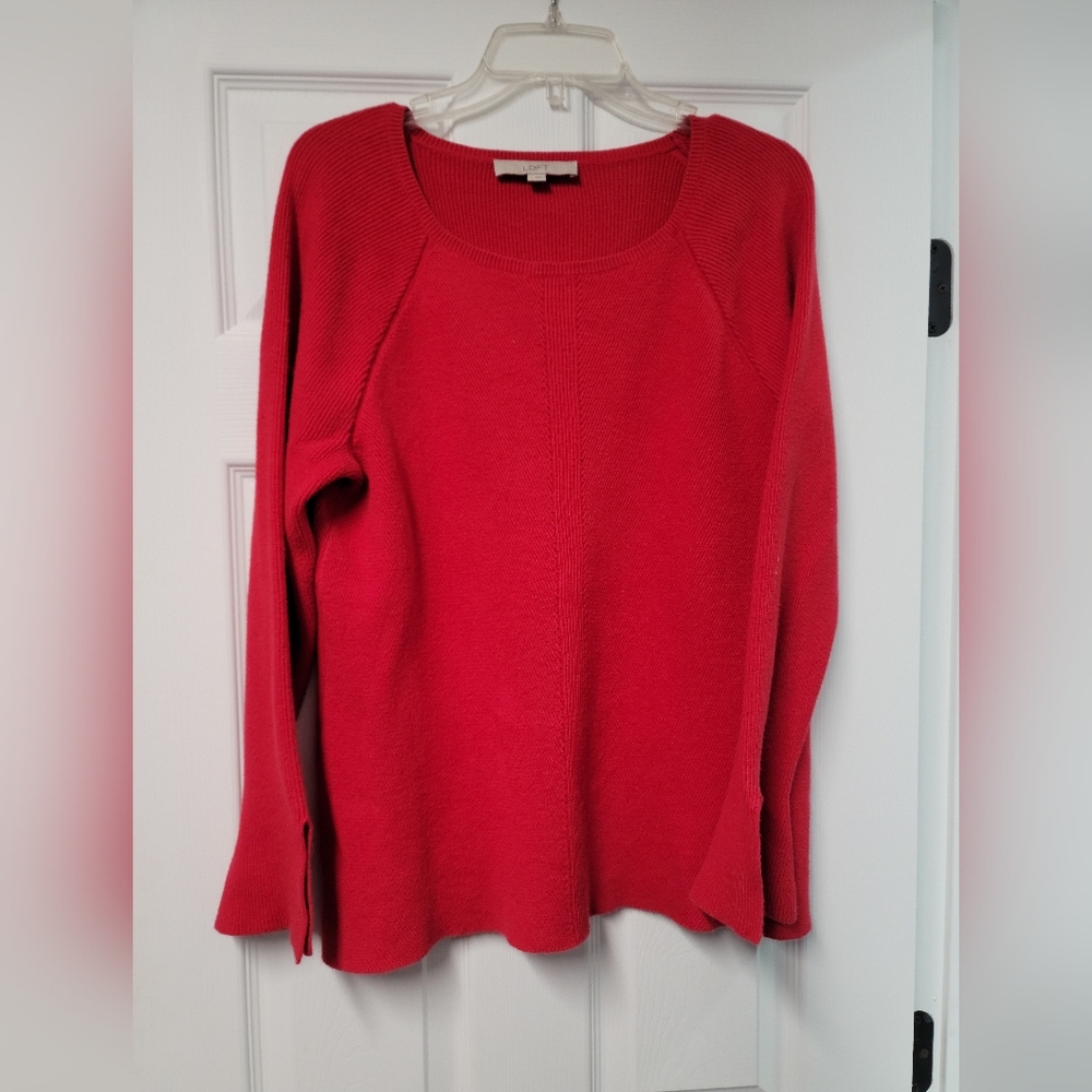 Loft Sweaters | Loft Perfect Red Chunky Cotton Blend Knit Split Cuff Long Sleeve
